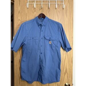 Carhartt Men Button Up Shirt Medium Blue Ripstop Outdoor Hiking Fishing